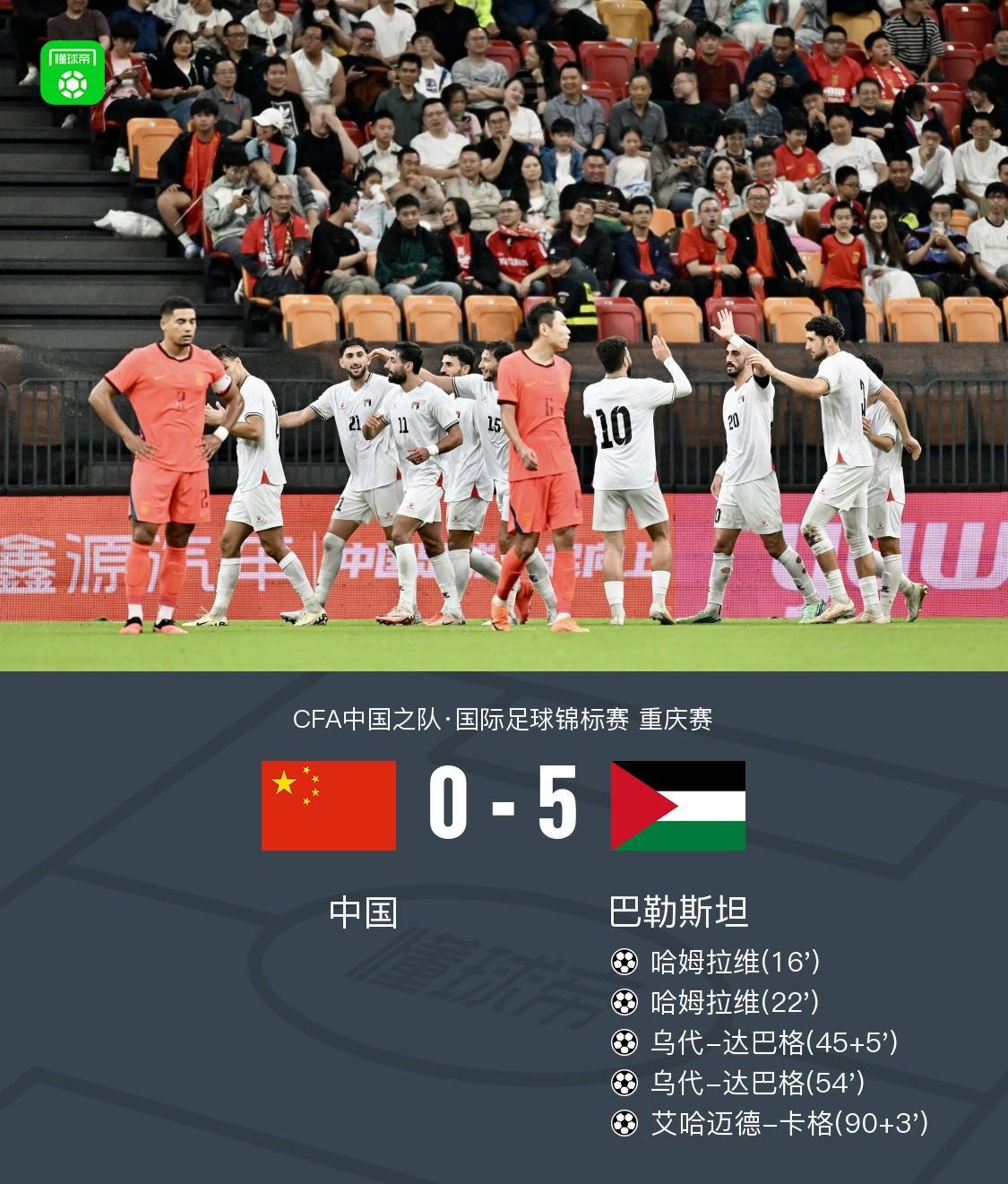惨案！国足0-5巴勒斯坦，陶强龙失单刀，颜骏凌扑救失误